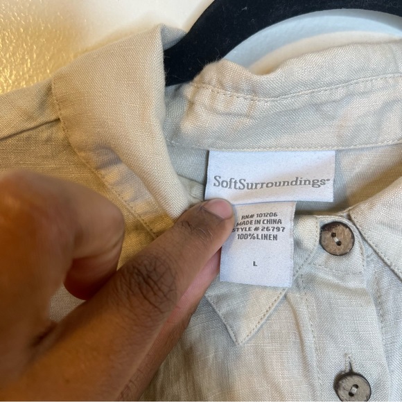 🌹Soft Surroundings Beige 100% Linen Button Up Long Sleeve Shirt Womens Large - Picture 2 of 6